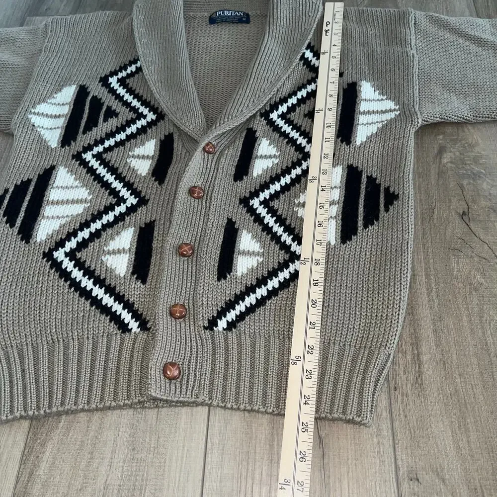Vintage Puritan Men's Wool Blend Shawl Collar Cardigan Sweater M Aztec Western